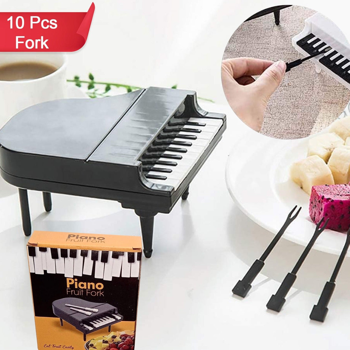 10pcslot Creative Piano Fruit Forks Set Food Sticks For Dessert Fruit Snack Picking Kitchen Dining Tools (10 Pc Set) - Happy Price - Image 1