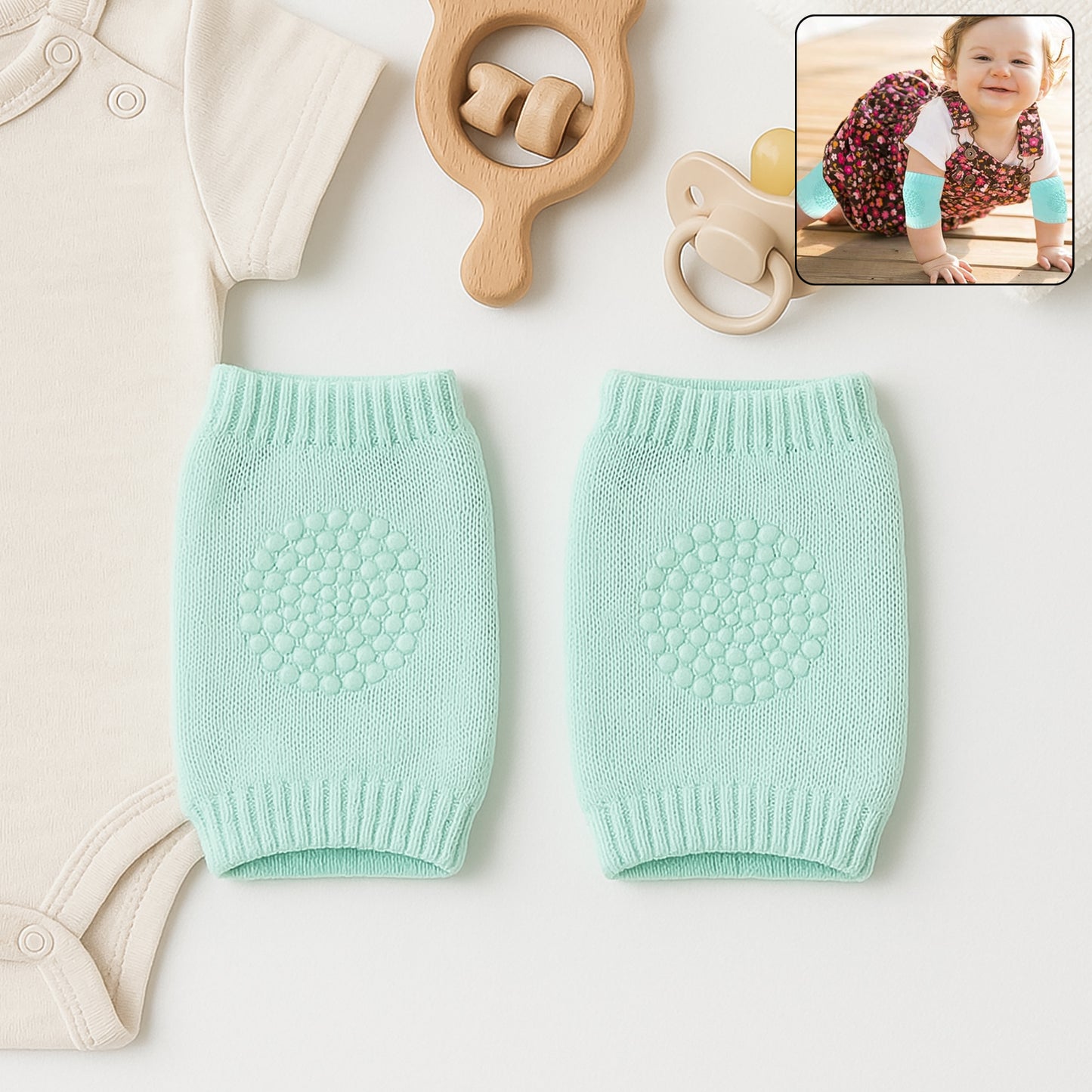 Mint Green Toddler Wool Knit Leg Warmer (Knee Guard) - Happy Price - Image 2