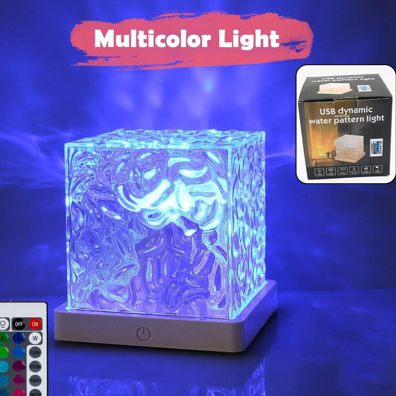Dynamic Rotating Water Ripple Night Lamp With Remote - Happy Price - Image 1