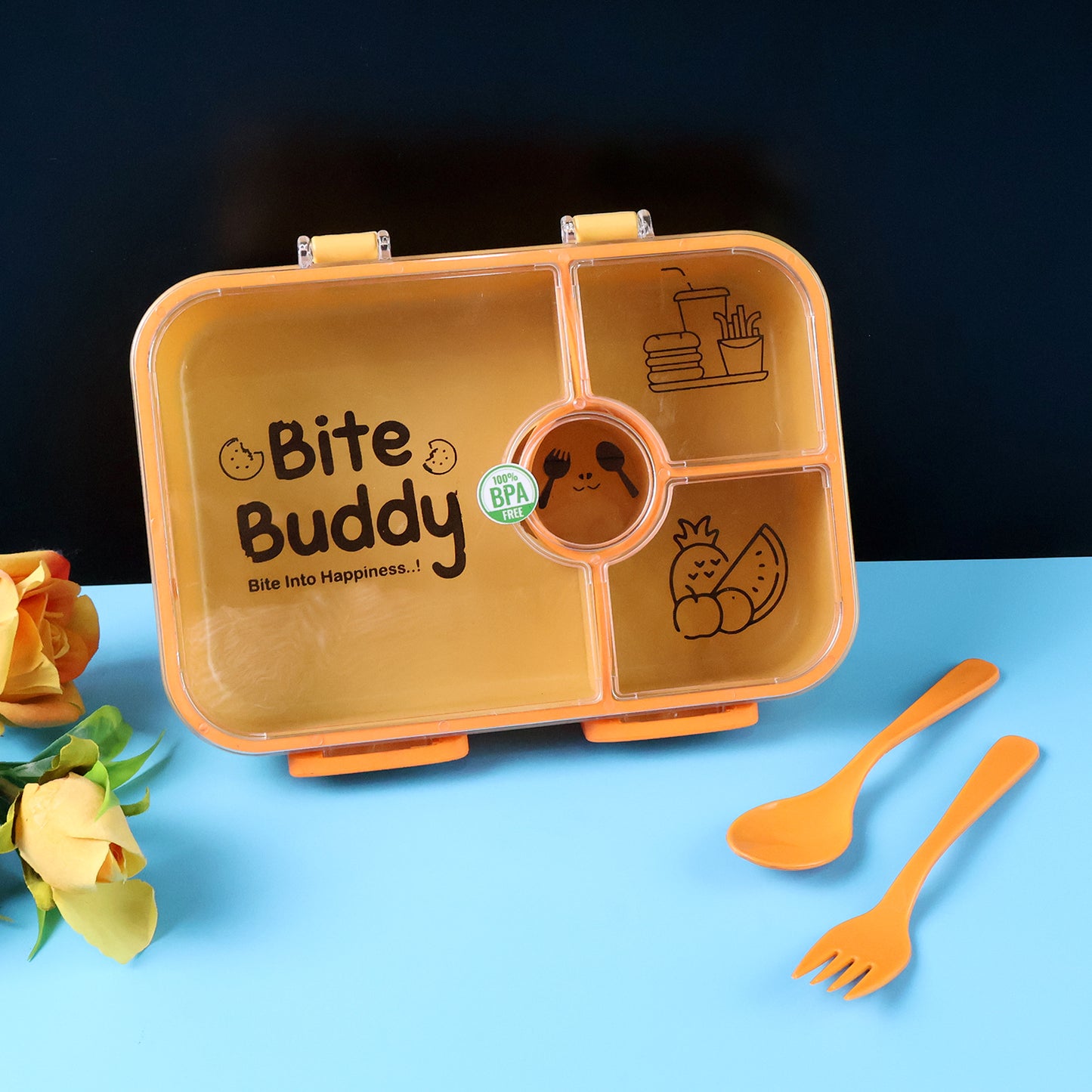 Bite Buddy 4-compartment Leak-resistant Plastic Lunch Box With Spoon  Fork - Happy Price - Image 4