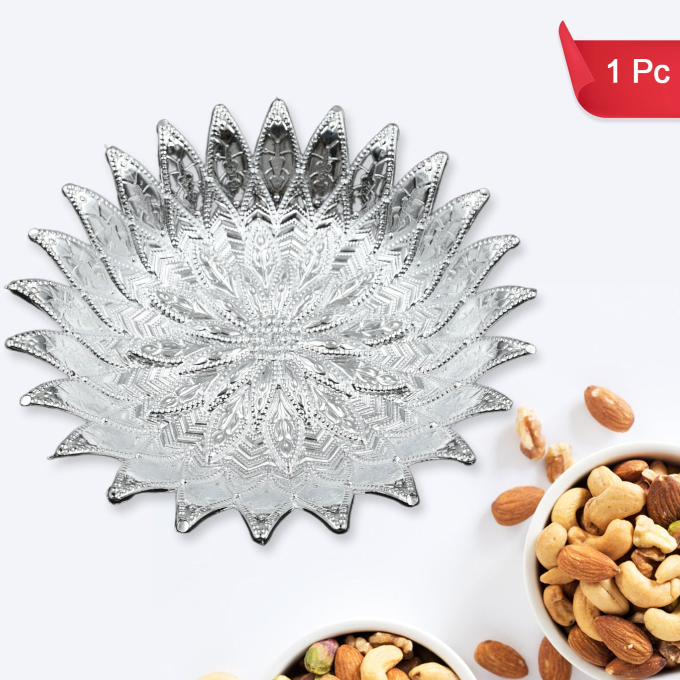 5480  Traditional Design Serving Tray Plastic Silver Finish Serving Tray Multipurpose Tray Decorative Tray Mukhwas Serving Tray (1 Pc ) - Happy Price - Image 1