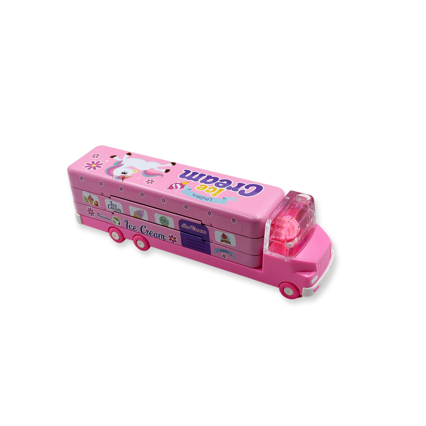Double Decker Magic Ice Cream Truck Compass Multi Level Metal Truck Compass Pencil Case With Movable Wheels  Sharpener - Happy Price - Image 6