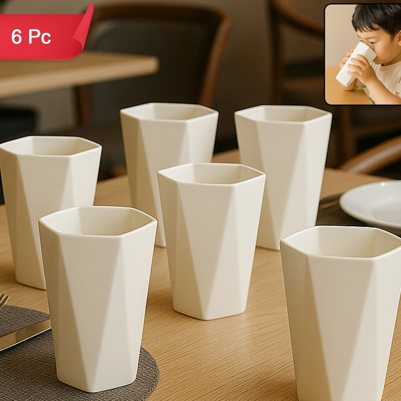 Hexagon Shape Plastic Drinking Glass Set (6 Pc) - Happy Price - Image 1