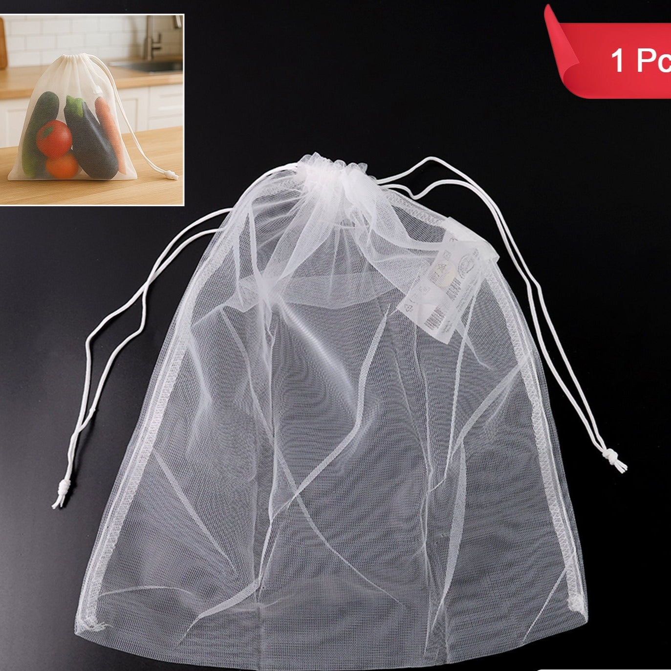 Reusable Transparent Drawstring Mesh Storage Bag (1 Pc) - Happy Price - Image 1