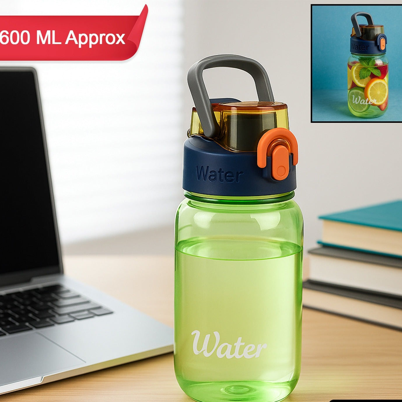 Green Leak-proof Portable Fruit Infuser Water Bottle Approx 600ml (1 Pc) - Happy Price - Image 1