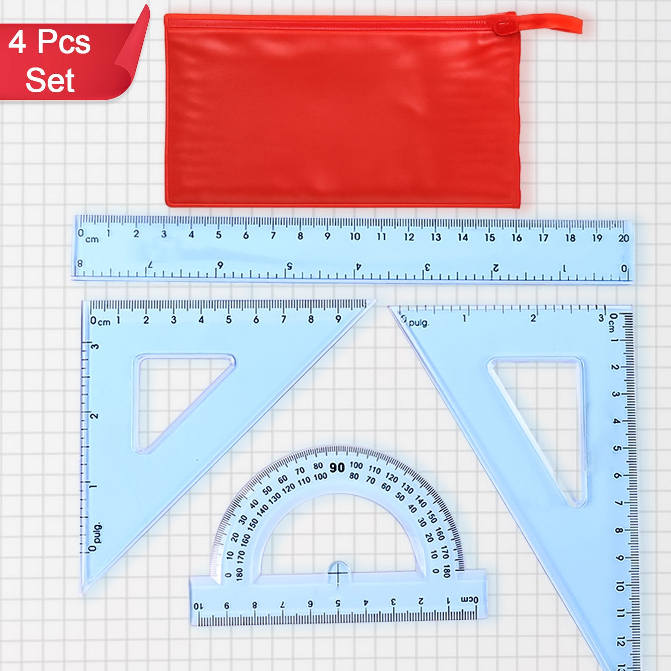 4-piece Transparent Geometry Instrument Set With Ruler - Happy Price - Image 1