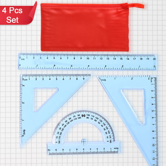 4-piece Transparent Geometry Instrument Set With Ruler - Happy Price - Image 1