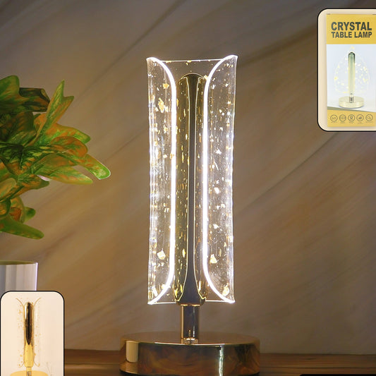 Crystal Effect Table Lamp with Golden Base - USB Powered Warm LED Light (1 Pc) - Happy Price - Image 1