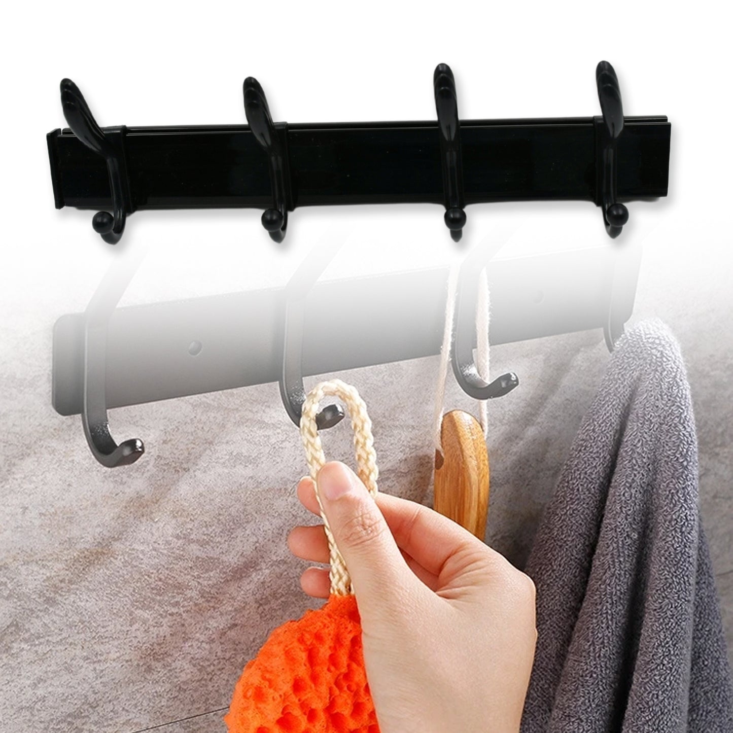 Cloth Hanger Wall Door Hooks Rail For Hanging Clothes For Hanging Hook Rack Rail Extra Long Coat Hanger Wall Mount For Clothes Jacket Hats 6 Hook With Eco-friendly Liquid Adhesive Glue - Happy Price - Image 5