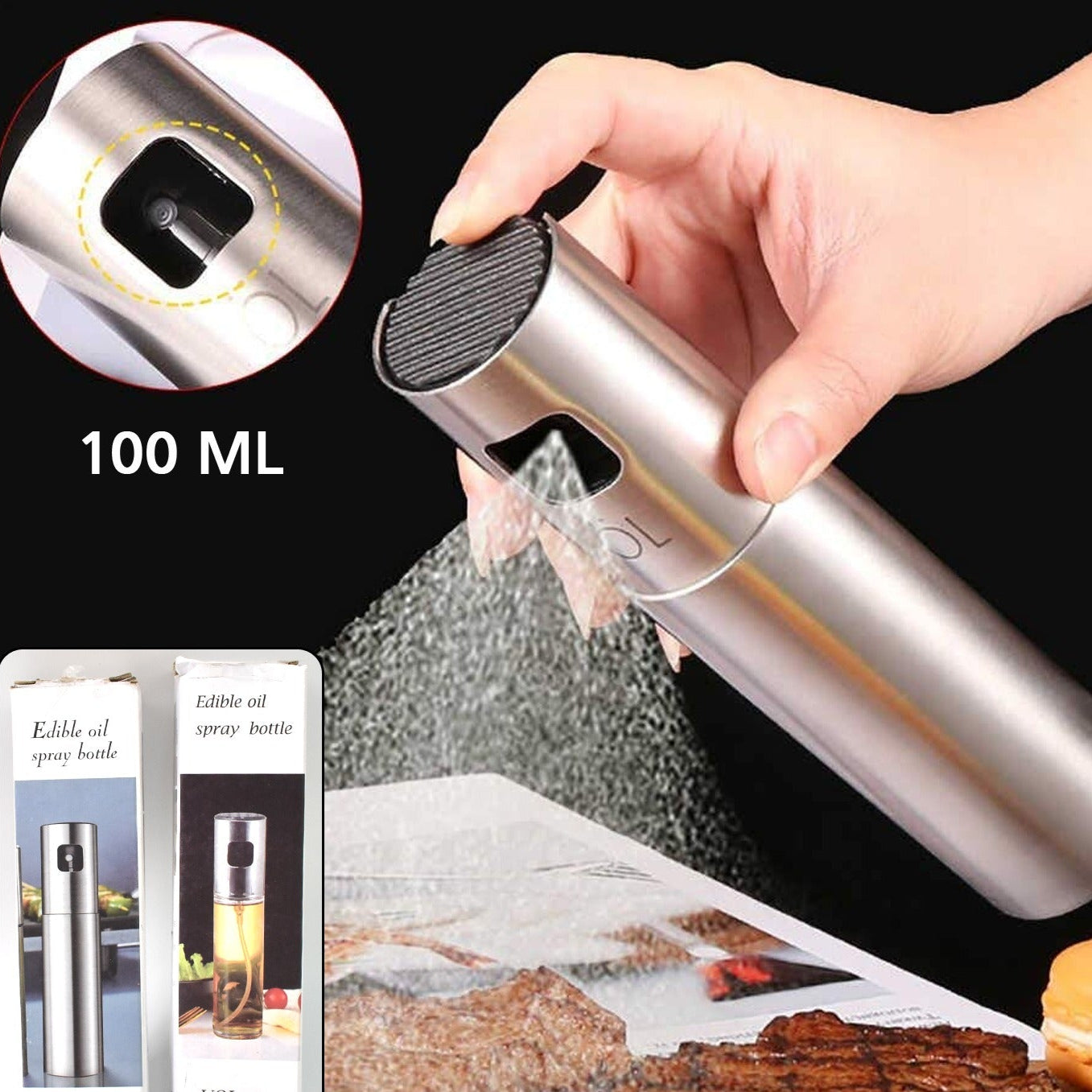 Oil Spray Bottle For Dosa  Food Grade Stainless Steel Glass Oil Spray Bottle (100 Ml) - Happy Price - Image 1
