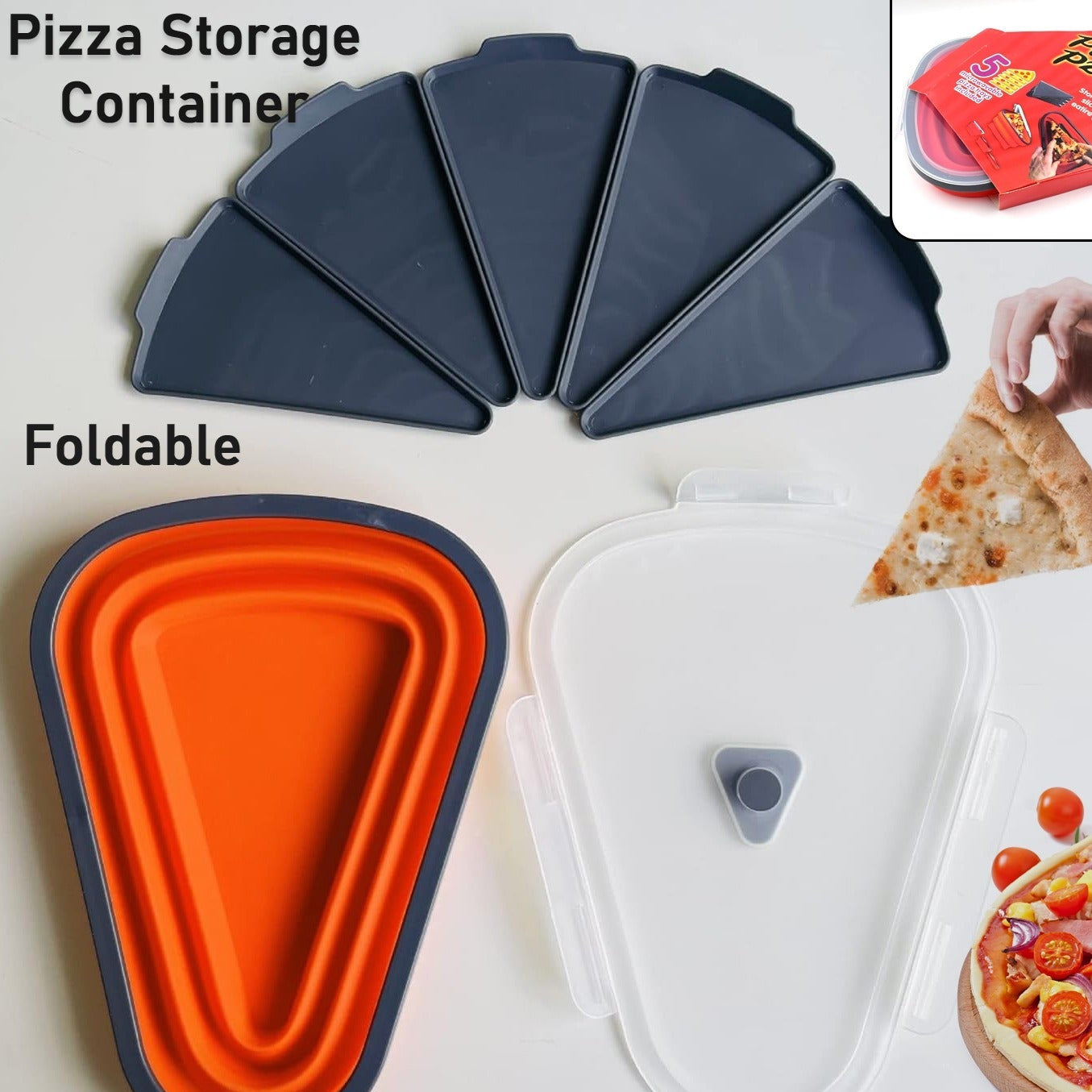 10026 Reusable Pizza Storage Containers With 5 Microwavable Serving Trays Silicone Container Expandable  Adjustable For Packing Pizza At Home  Outdoor - Happy Price - Image 1