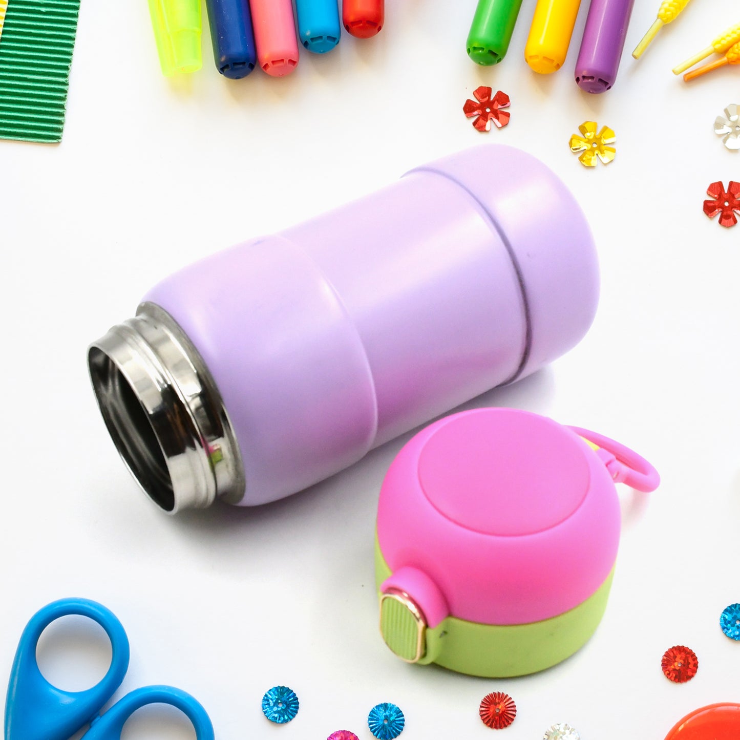 Duckstainless Steel Water Bottle For Kids Adults Steel Flask Metal Thermos Spill Proof Cap Closure Bpa Free For School Home Office Drinkware (1 Pc  Mix Design) - Happy Price - Image 5