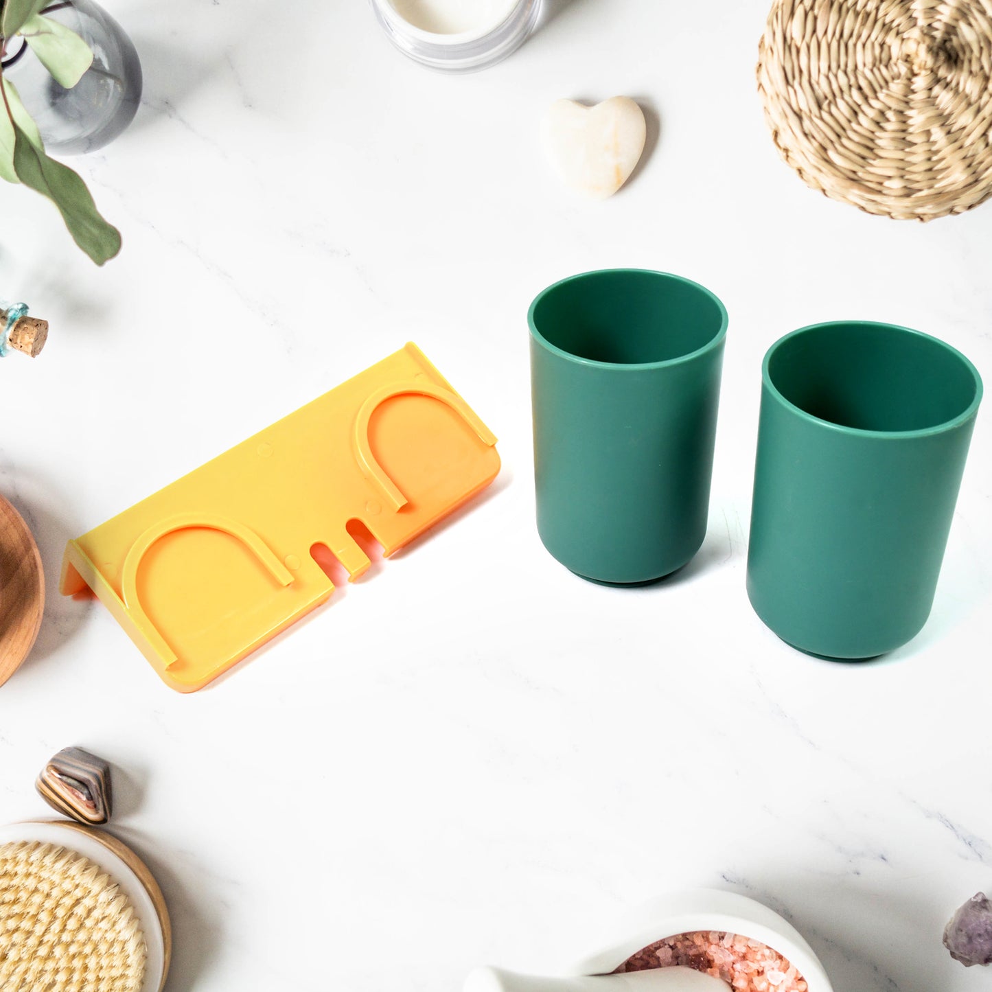 Multipurpose Wall Mount Toothbrush Holder Plastic Stand With 2 Cup  (1 Set) - Happy Price - Image 6