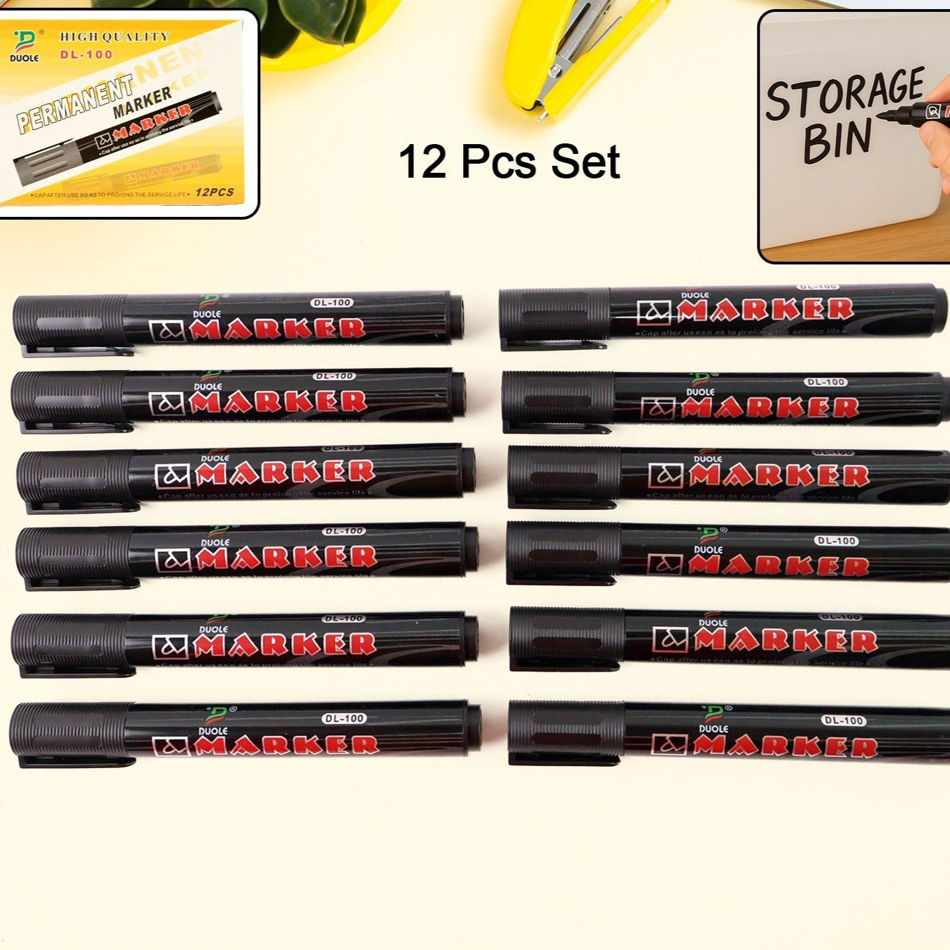 Premium Permanent Black Marker Pen Set (12 Pcs Set) - Happy Price - Image 1