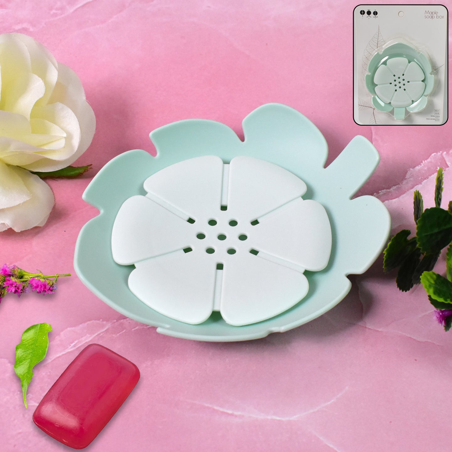 Plastic Flowers Soap Dish Bathroom Accessories Set Shower Gift (1 Pc) - Happy Price - Image 2