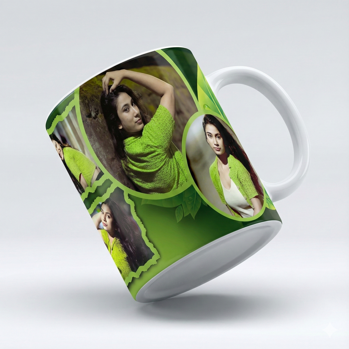Green Harmony Collage Mug – Custom Photo Print Ceramic Mug (11oz)