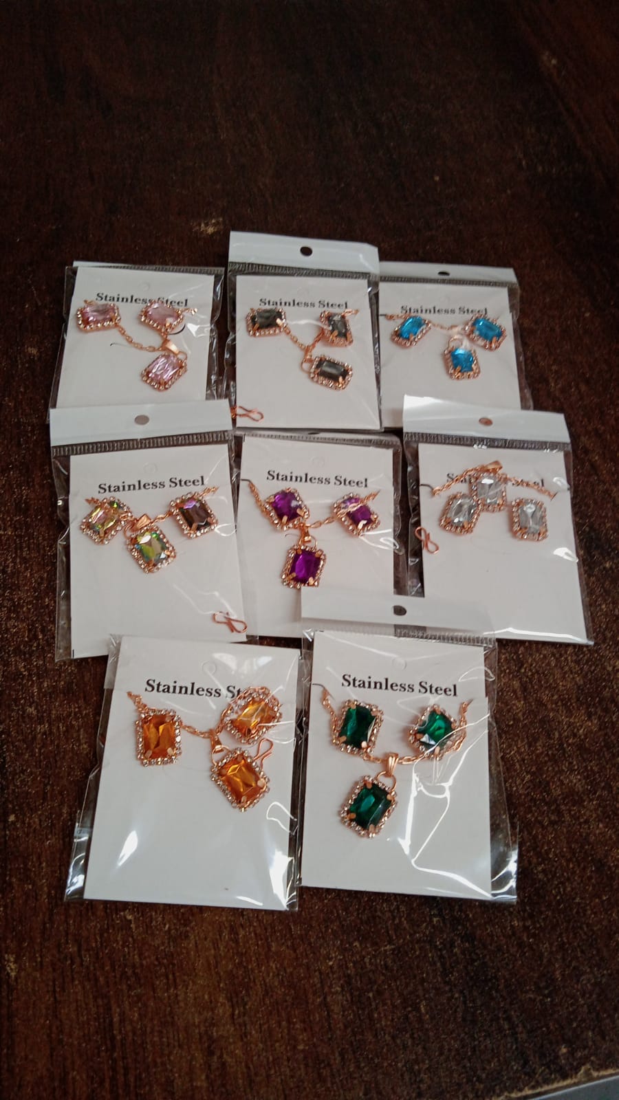 Stone Pendant Necklace Chain Set With Earrings (1 Set  Mix Color  Design) - Happy Price - Image 7