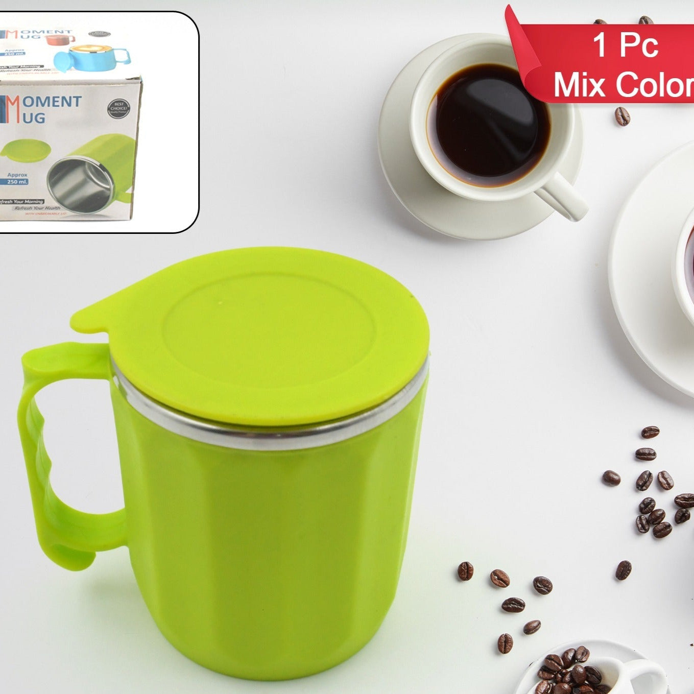 Stainless Steel Lid Cover Hot Coffeetea Mug Hot Insulated Double Wall Stainless Steel Coffee And Milk Cup With Lid - Coffee Cup Approx 250 Ml 300 Ml ( 1 Pc Mix Color) - Happy Price - Image 1
