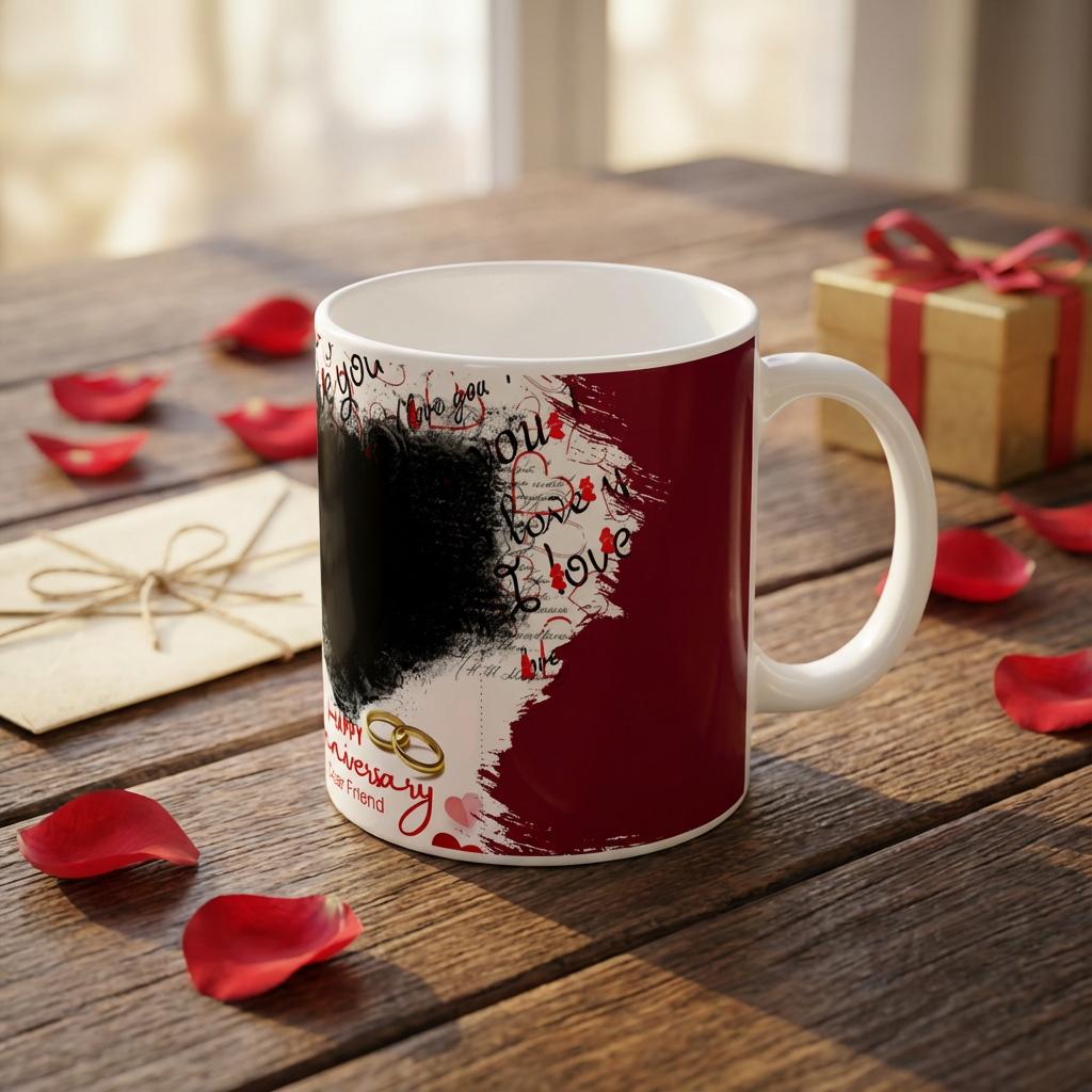 Crimson Friendship Anniversary – Custom Photo Print Ceramic Mug (11oz) - Personalized Gift for Friends