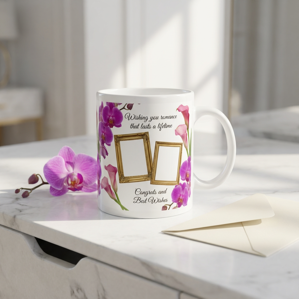 Eternal Romance Floral – Custom Photo Print Ceramic Mug (11oz) - Wedding & Anniversary Keepsake