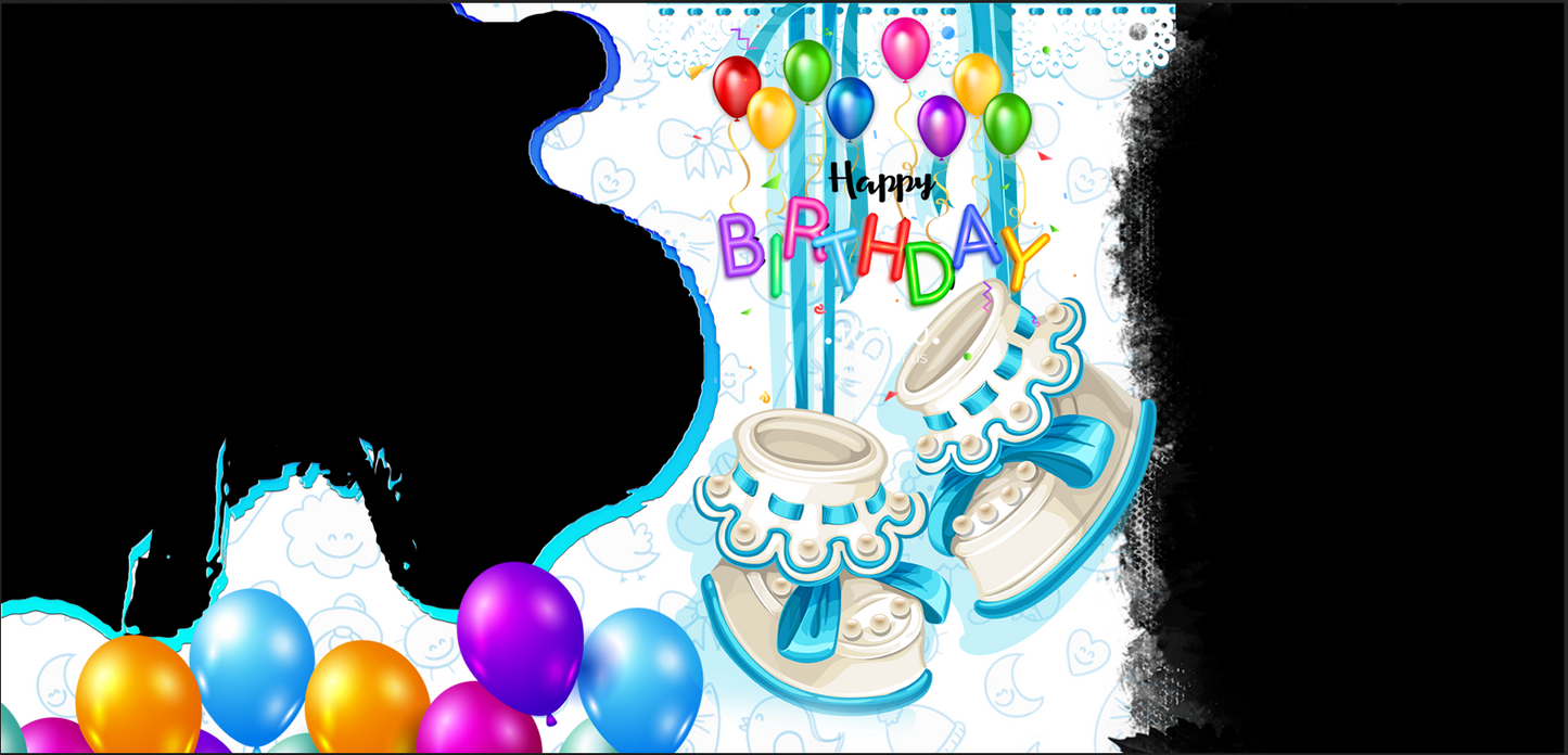 Baby Booties & Balloons Birthday – Custom Photo Print Ceramic Mug (11oz) - Dual Photo Slots