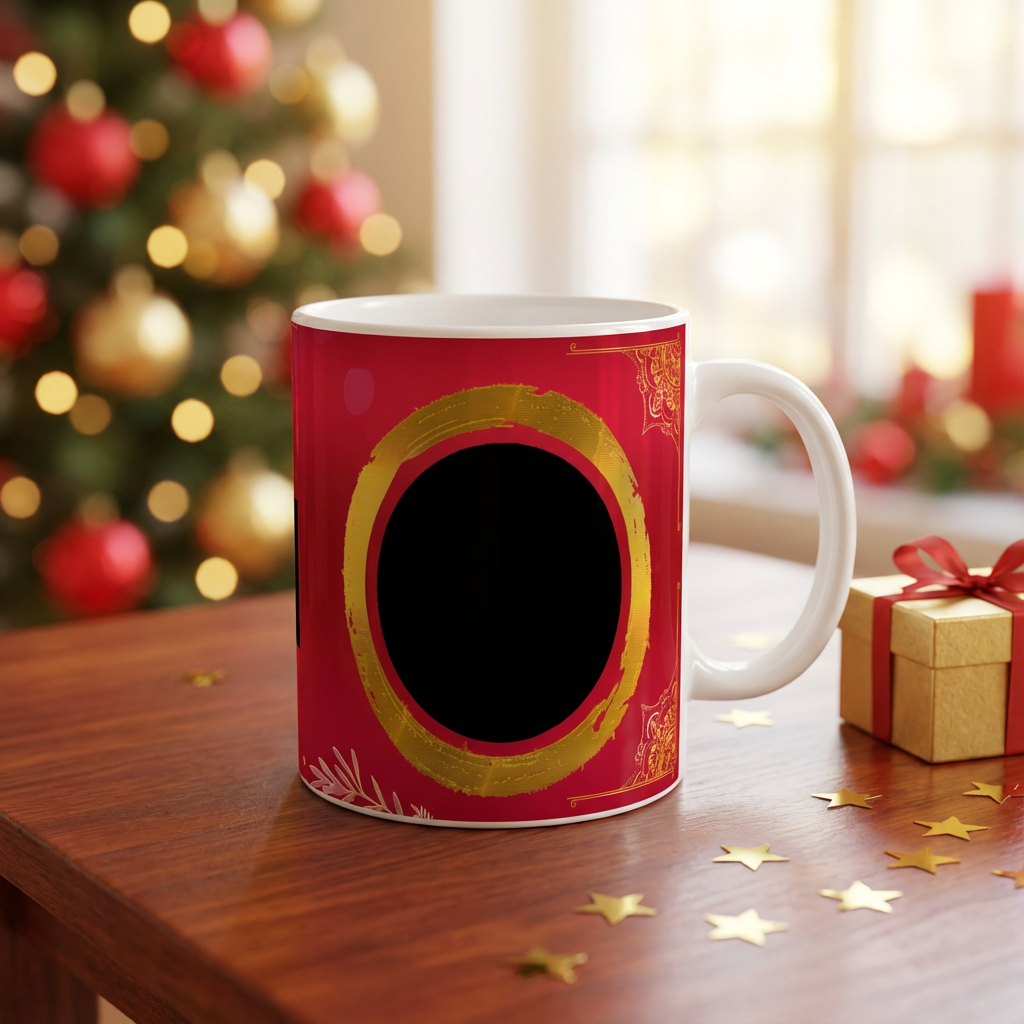 Crimson Gold Mandala – Custom Photo Print Ceramic Mug (11oz) - Personalized Birthday Gift Frame