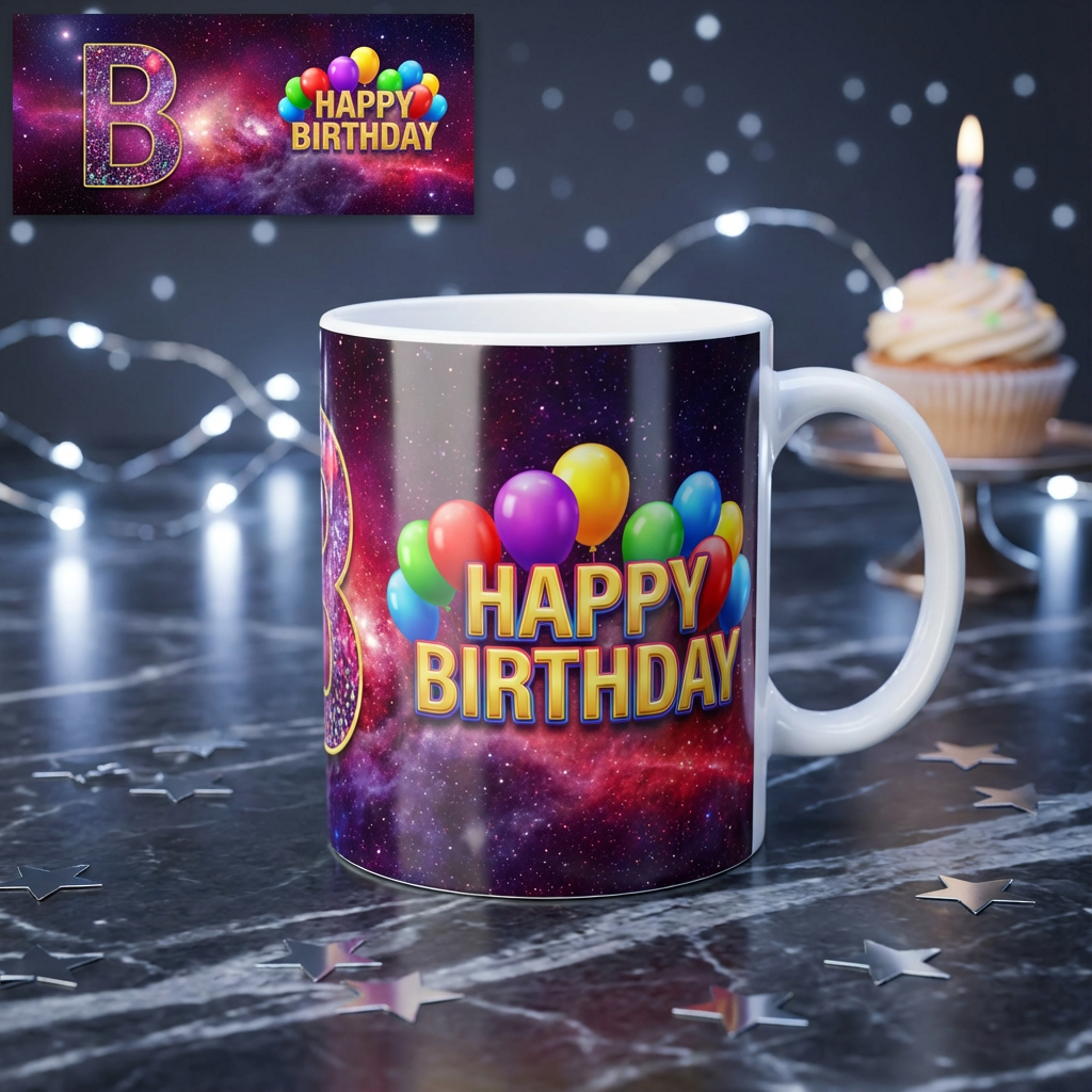 Cosmic Galaxy Birthday – Custom Photo Print Ceramic Mug (11oz) - Space Theme Personalized Gift