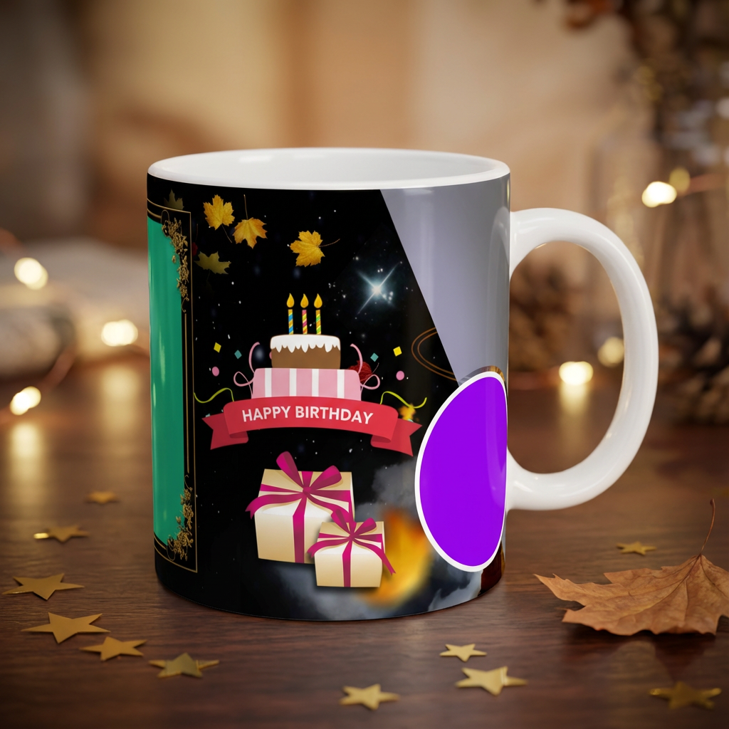 Starry Night Celebration – Custom Photo Print Ceramic Mug (11oz) - Personalized 3-Photo Collage Gift
