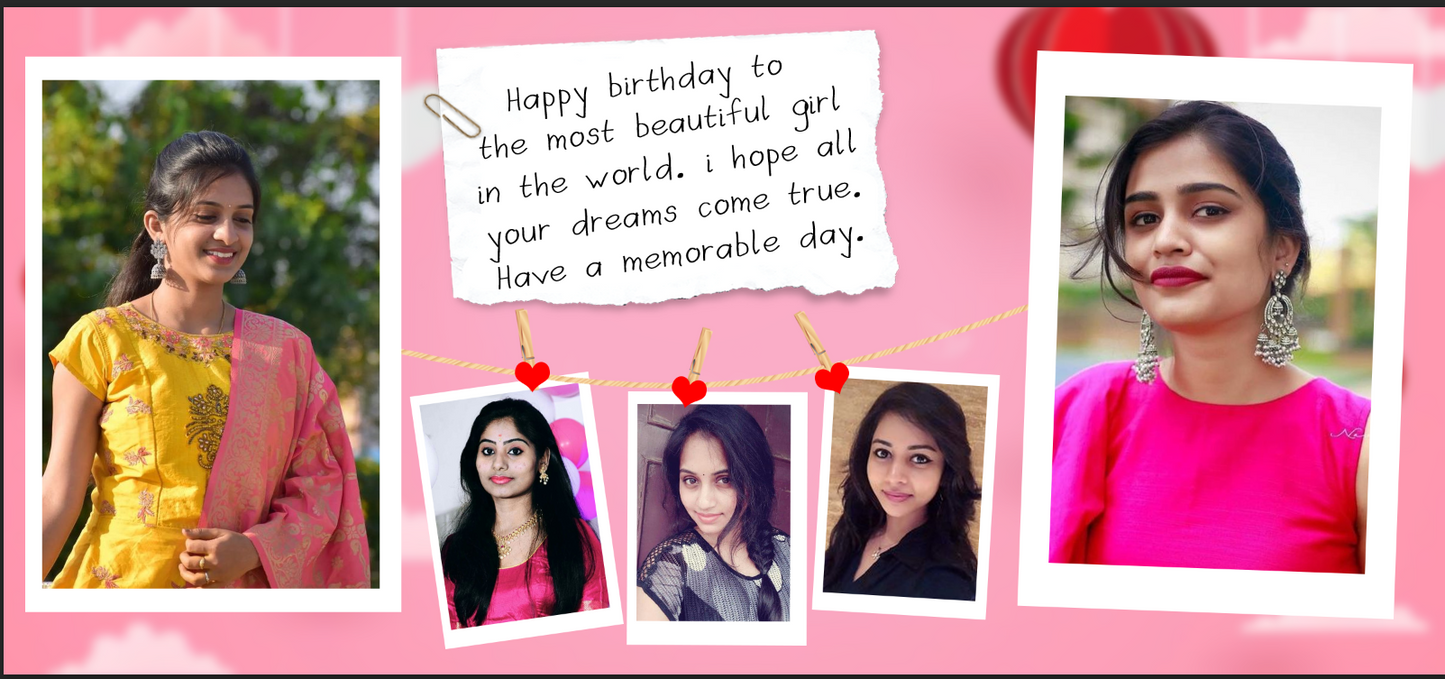 Pink Heart Strings Birthday – Custom Photo Print Ceramic Mug (11oz) - Multi-Photo Collage Gift