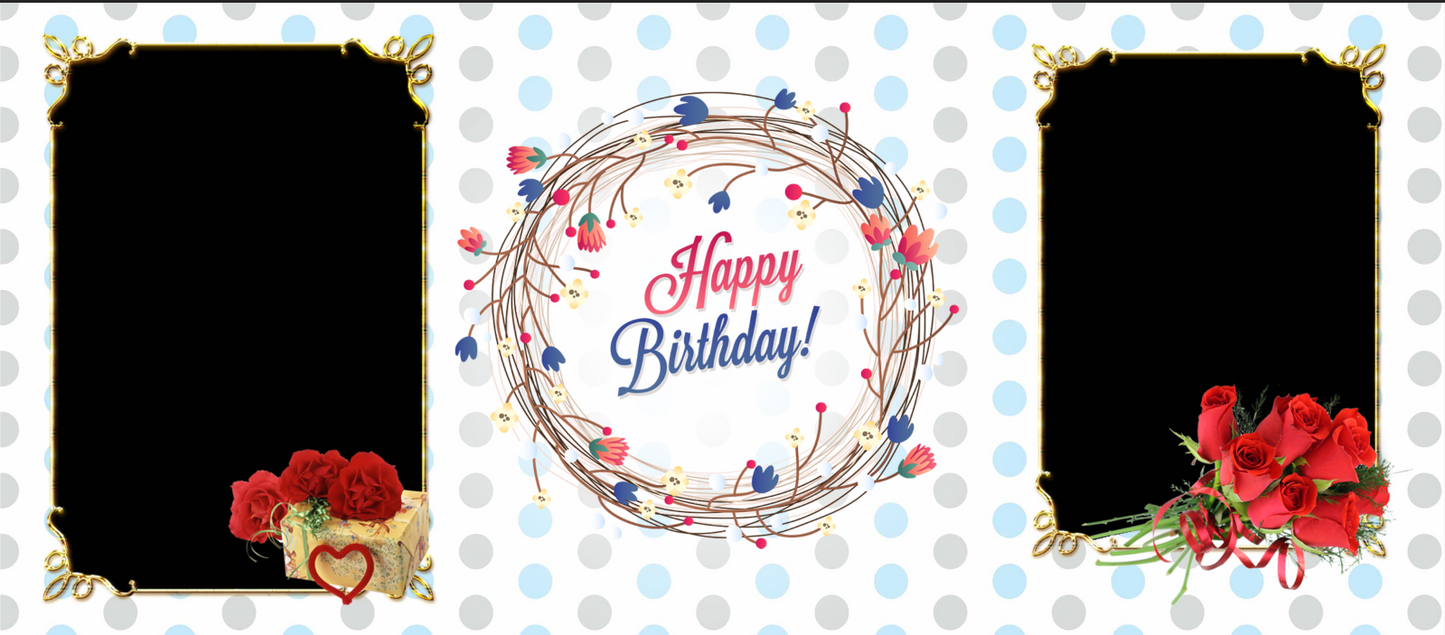 Blue Polka Dot & Floral Birthday – Custom Photo Print Ceramic Mug (11oz) - Dual Photo Frames