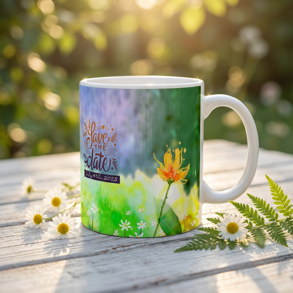 Watercolor Garden Marriage – Custom Photo Print Ceramic Mug (11oz) - Personalized Gift for Couples