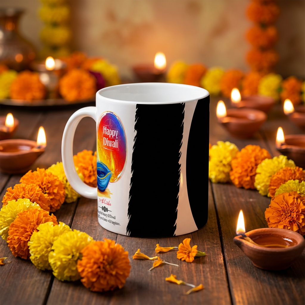 Radiant Diwali Blessings – Custom Photo Print Ceramic Mug (11oz) - 2-Photo Personalized Gift