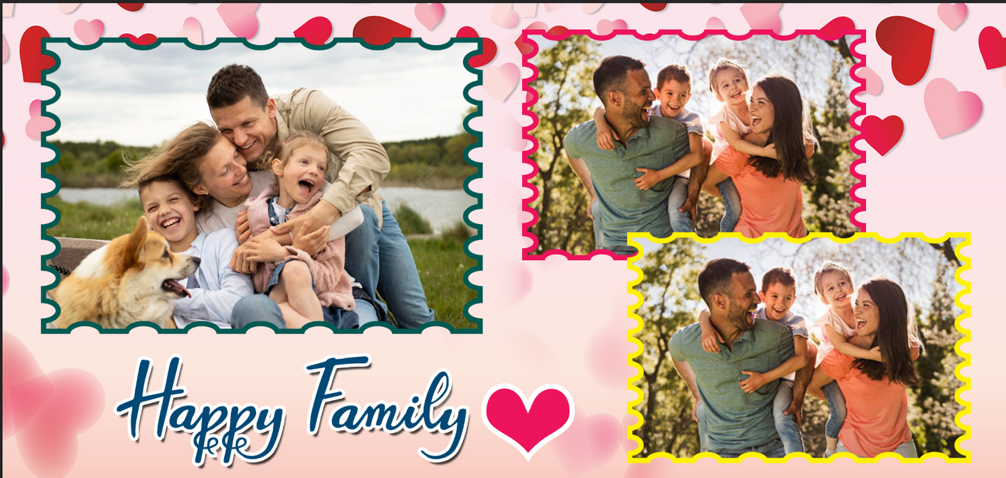 Happy Family Hearts – Custom Photo Print Ceramic Mug (11oz) - Personalized 3-Photo Collage Gift