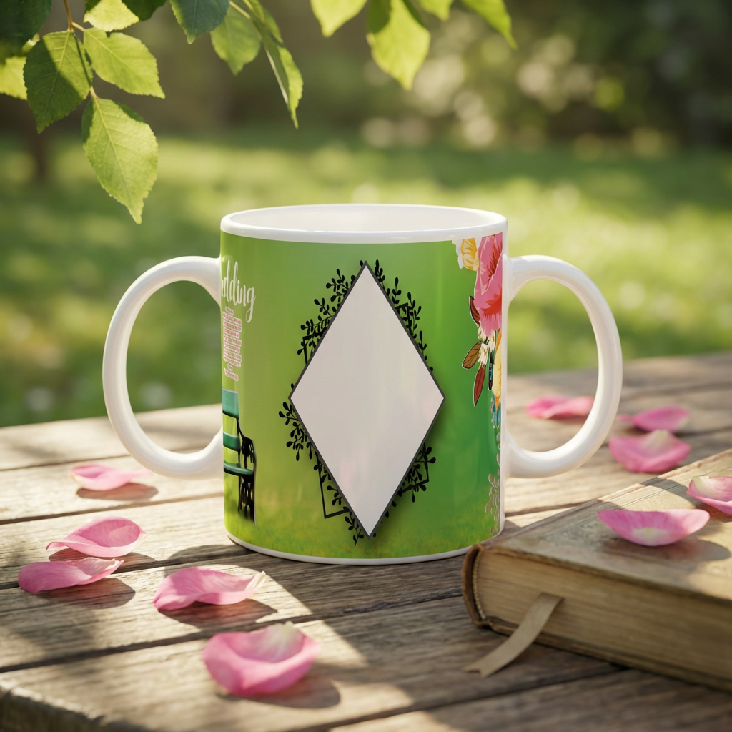Green Garden Romance – Custom Photo Print Ceramic Mug (11oz) - Personalized Anniversary Gift