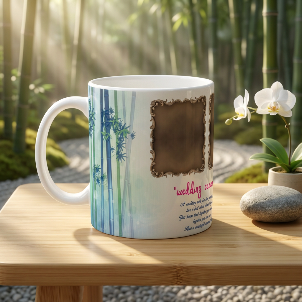 Bamboo Serenity Wedding – Custom Photo Print Ceramic Mug (11oz) - Personalized Gift Dual Frame Design