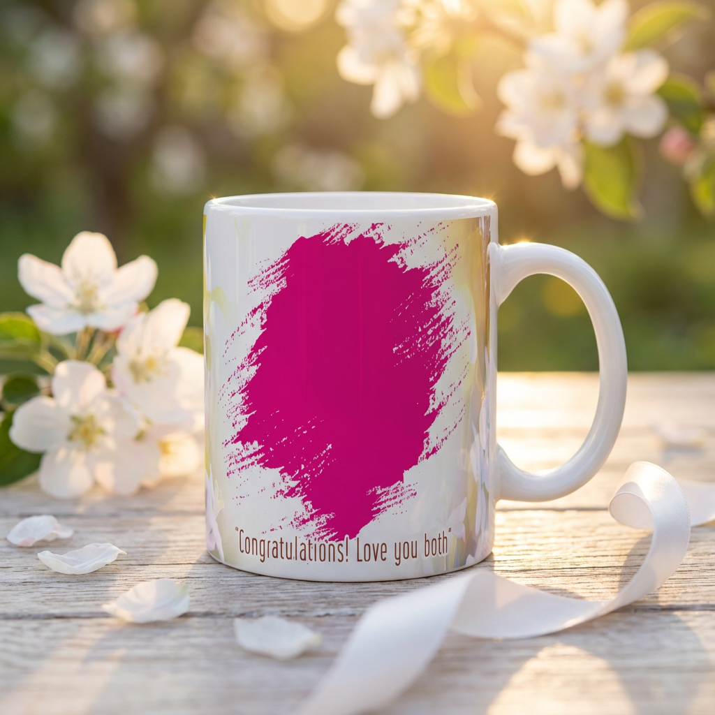 Spring Blossom Congratulation – Custom Photo Print Ceramic Mug (11oz) - Personalized Wedding Gift