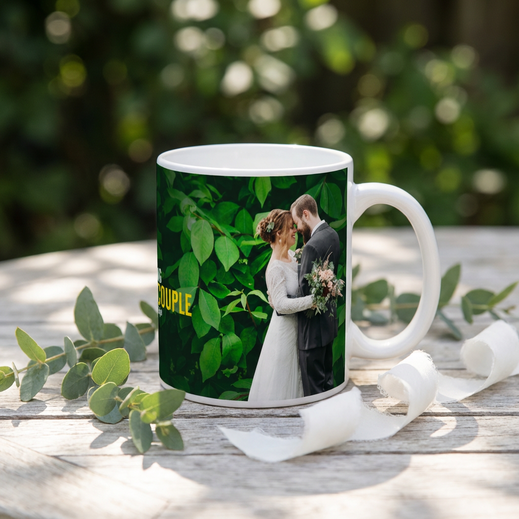 Green Foliage Romance – Custom Photo Print Ceramic Mug (11oz) - Personalized Gift