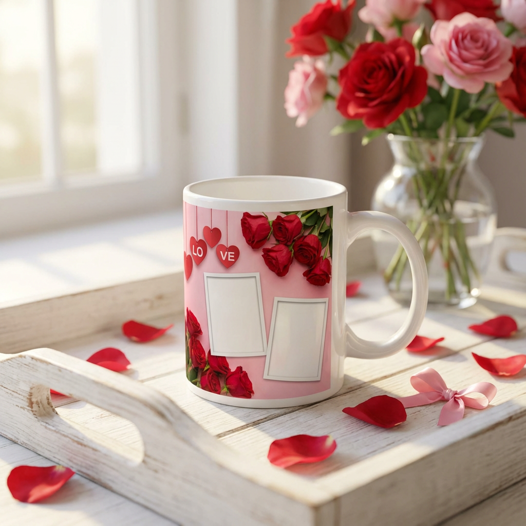 Endless Love Roses – Custom Photo Print Ceramic Mug (11oz) - Personalized Gift for Couples