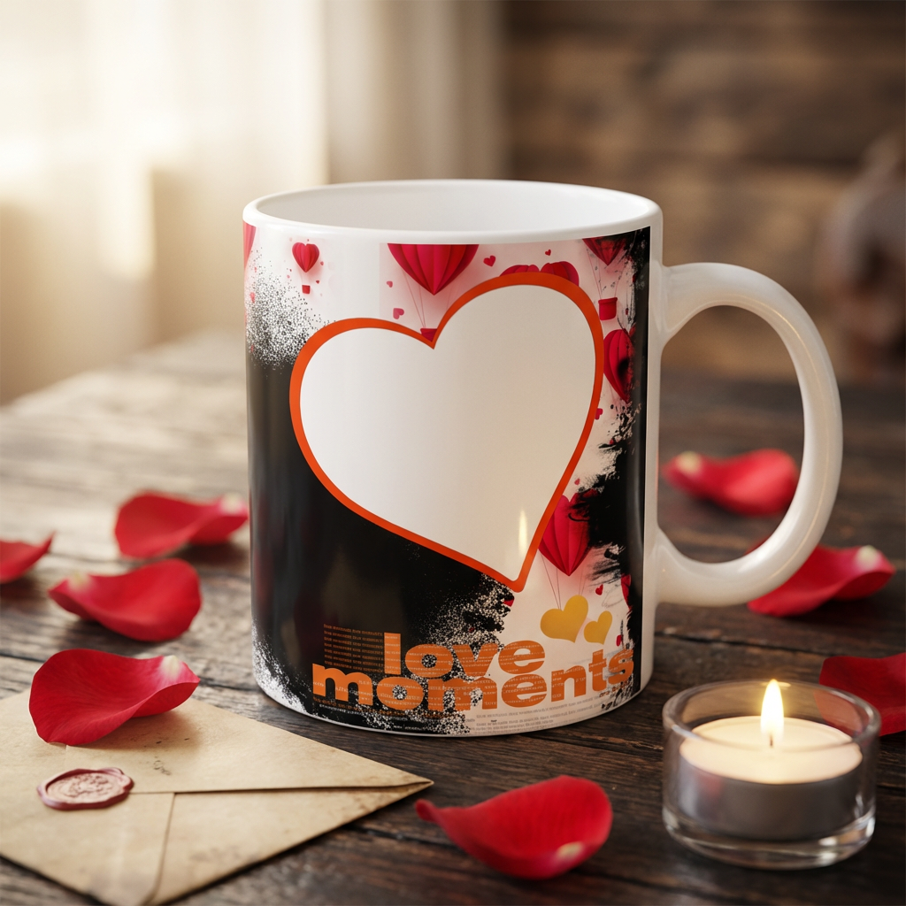 Love Moments Grunge Heart – Custom Photo Print Ceramic Mug (11oz) - Personalized Gift Collage