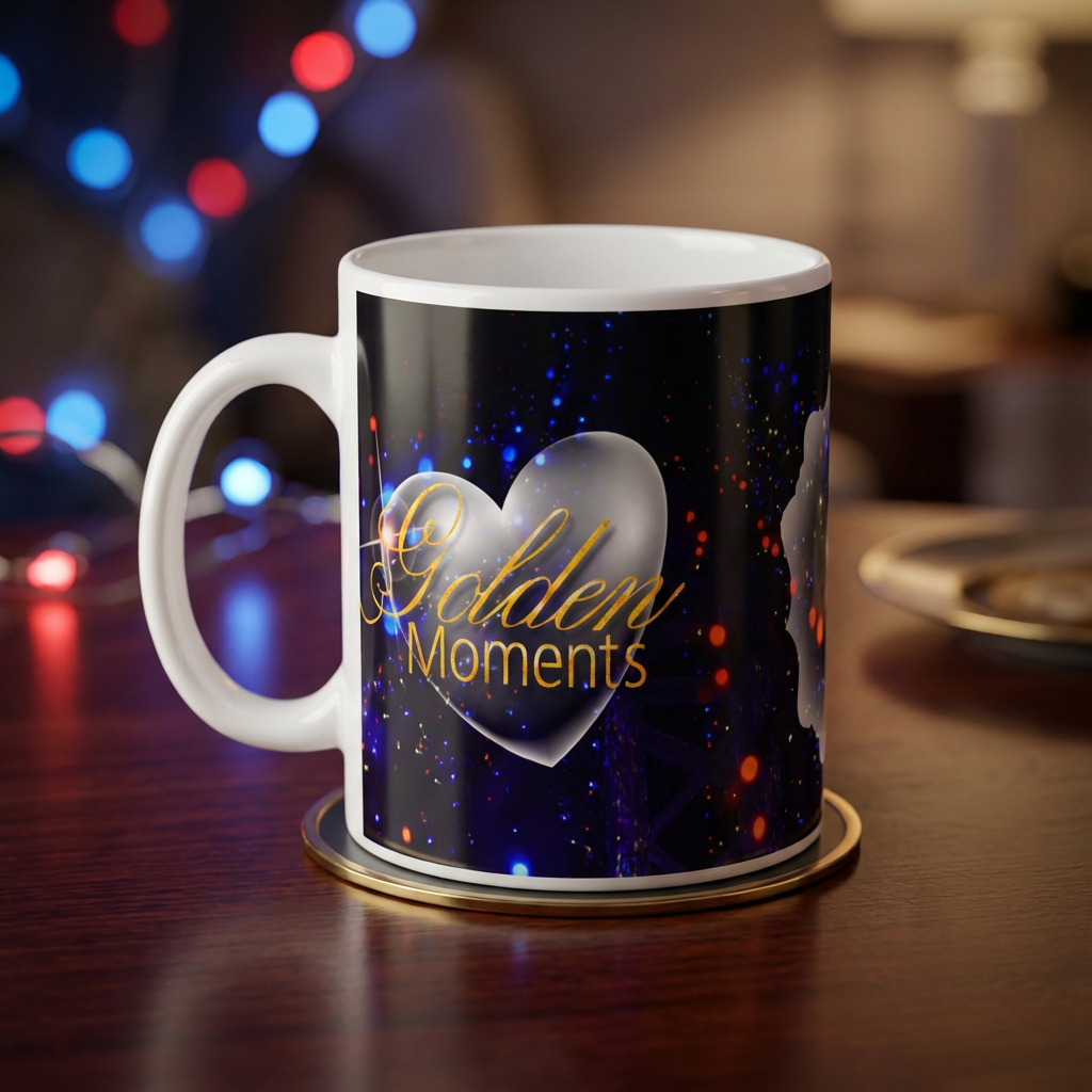 Golden Moments Bokeh – Custom Photo Print Ceramic Mug (11oz) - Romantic Anniversary Gift
