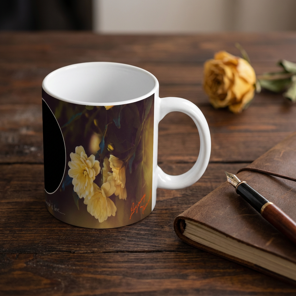 Eternal Love Journey – Custom Photo Print Ceramic Mug (11oz) - Romantic Floral Design