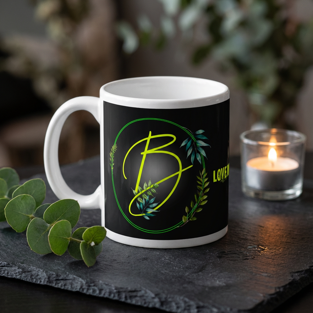 Love Moment Neon Botanical – Custom Photo Print Ceramic Mug (11oz) - Personalized Gift for Couples