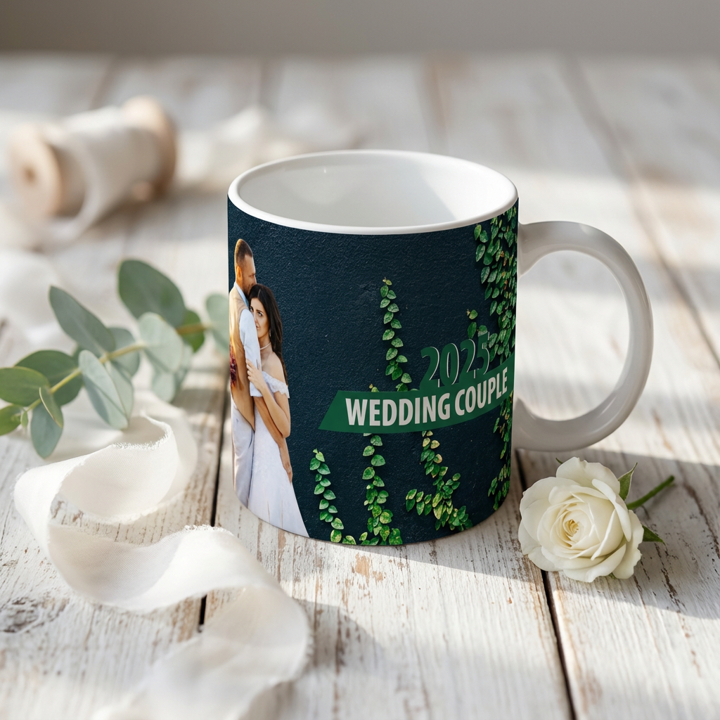 2025 Wedding Greenery – Custom Photo Print Ceramic Mug (11oz) - Personalized Gift Custom Mug