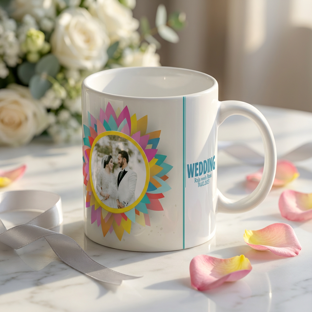 Vibrant Floral Wedding – Custom Photo Print Ceramic Mug (11oz) - Personalized Gift