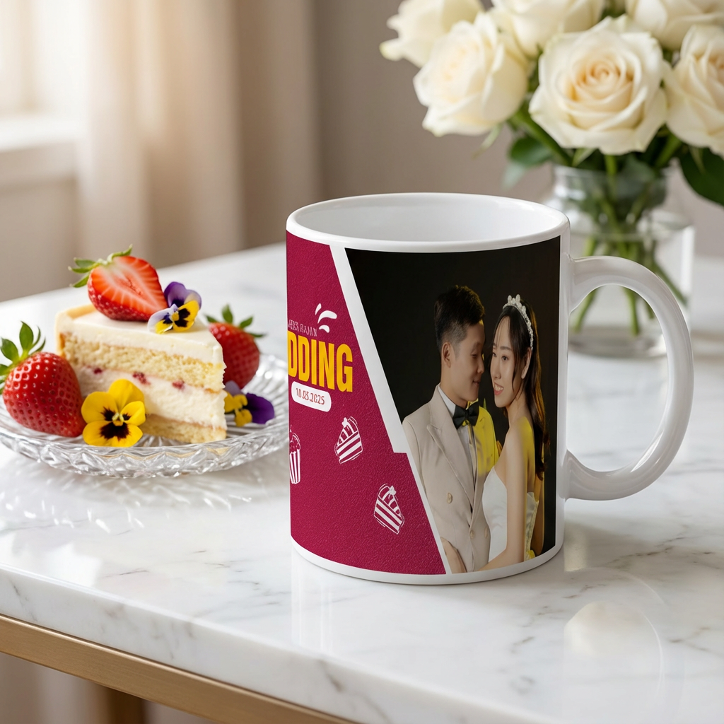 Sweet Celebration Wedding – Custom Photo Print Ceramic Mug (11oz) - Personalized Gift for Couples
