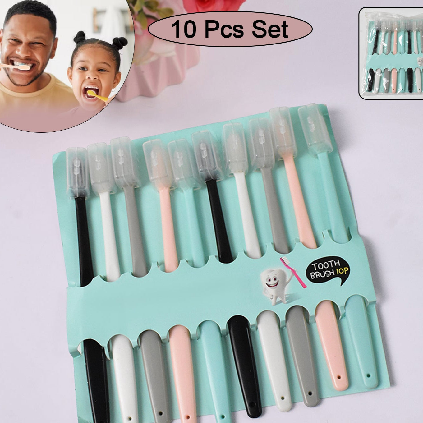 Kids Adults Ultra Soft-bristled Toothbrush With Cover (10 Pcs Set) - Happy Price - Image 1