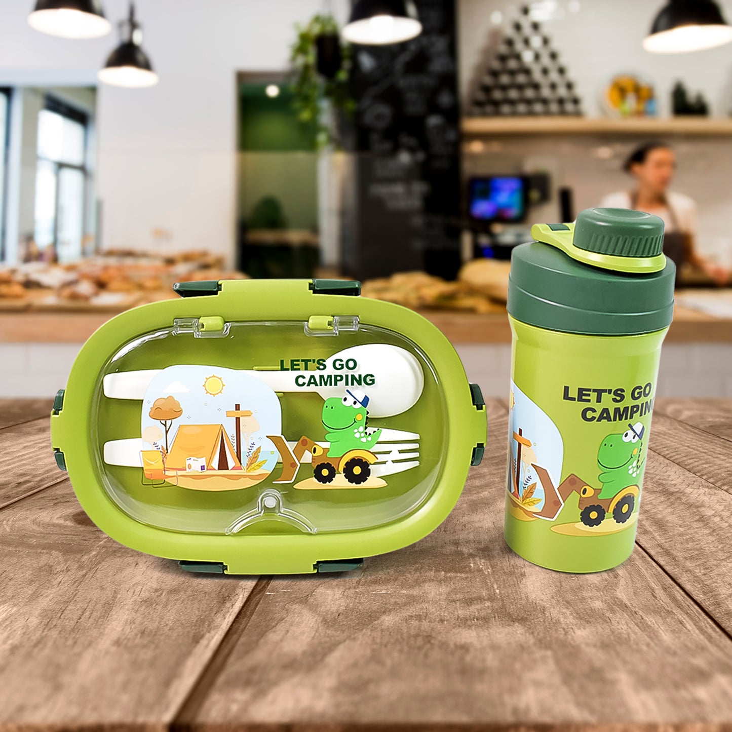 Plastic Lunch Box Leak Proof 3 Compartment With Bottle Spoon And Fork (1 Set) - Happy Price - Image 5