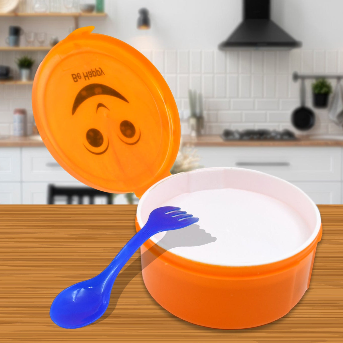 Smily Plastic Lunch Box Small Box With 2in1 Spoon Pack Of 1 - Happy Price - Image 1