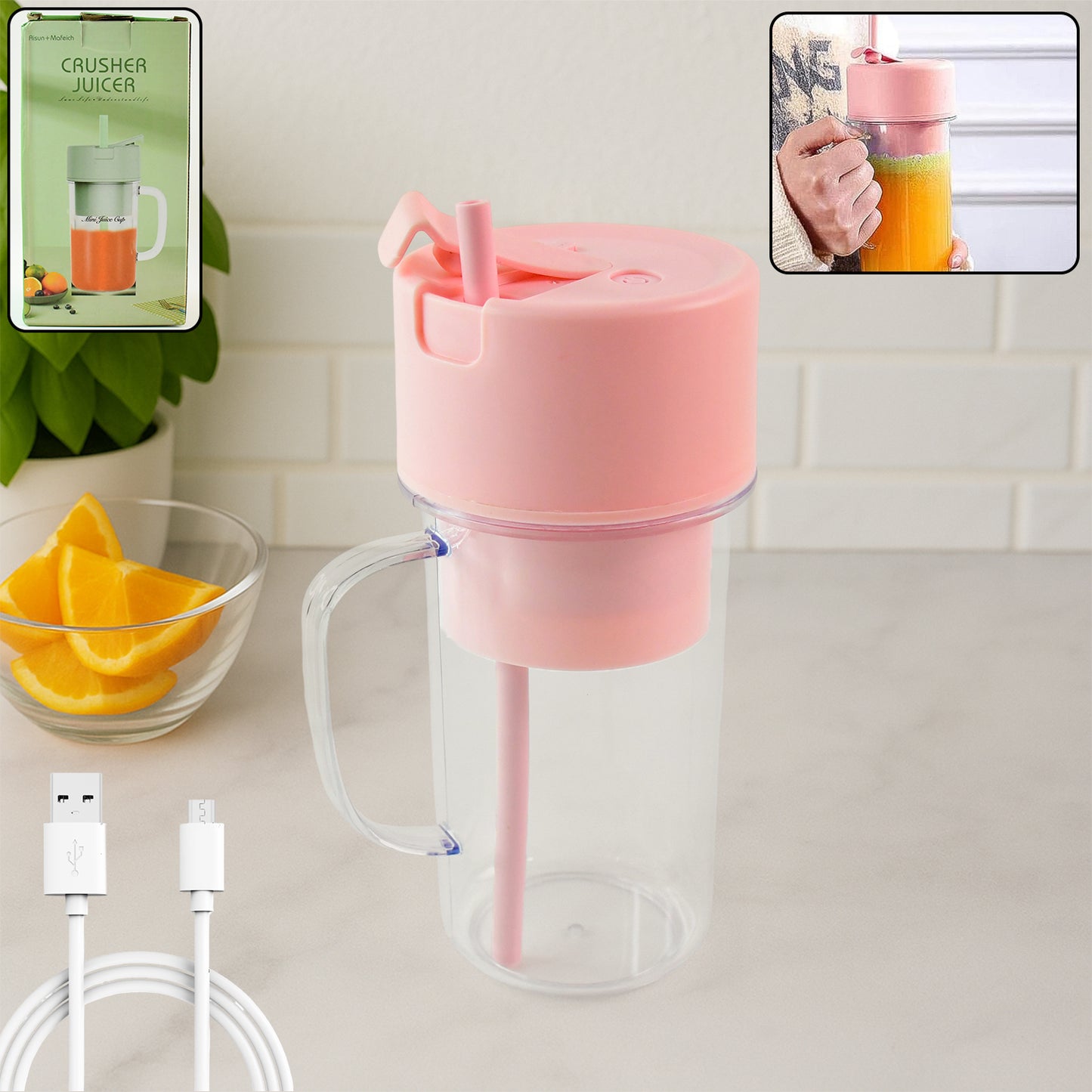 Portable Crusher Juicer With Handle  Straw Usb Rechargeable 6 Blades (420 Ml) - Happy Price - Image 2