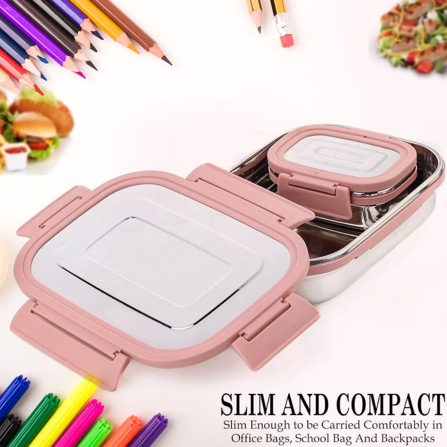 Premium Stainless Steel Leak Proof Air Tight Lunch Boxes (900ml+200ml Approx  2 Pc Set) - Happy Price - Image 6